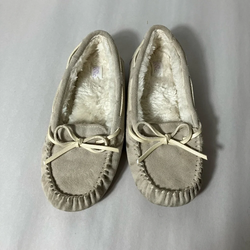 Stars Above Moccasins Suede Leather Kids Sz 5 Tan Casual School Comfort